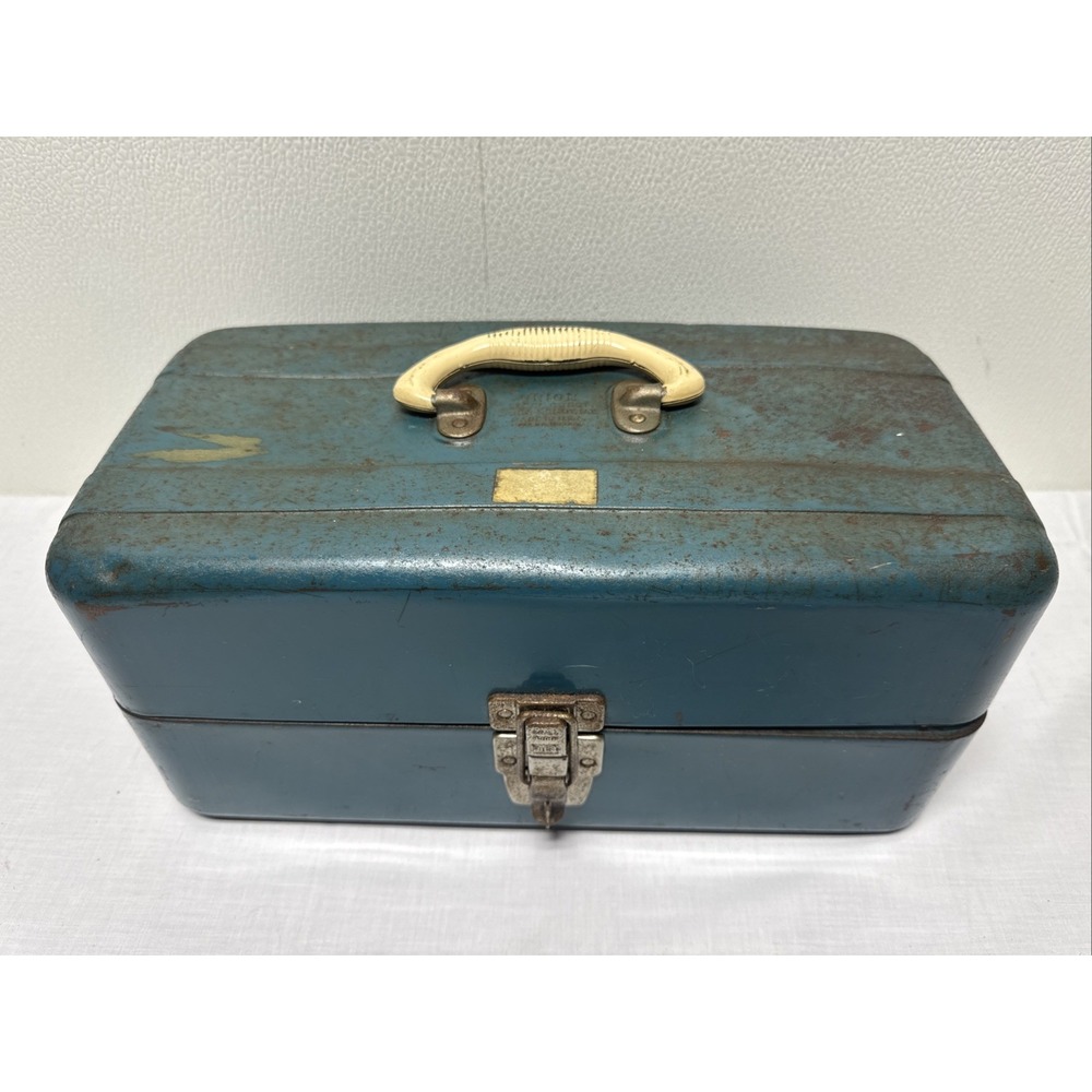 Vintage UNION No. 5414 Blue Green Two Tray Used Steel Chest Tool Tackle box